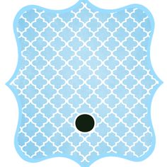 a blue and white rug with an oval hole in the middle