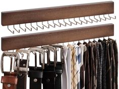 a rack with ties and wallets hanging from it