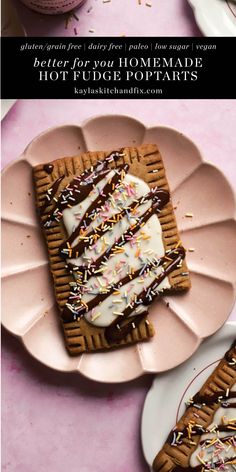 two plates with different types of desserts on them, one has chocolate and the other has sprinkles