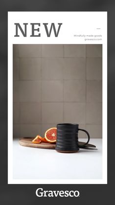 a magazine cover with a coffee cup and grapefruit