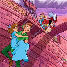 an image of the princess and prince hugging in front of a ship with other people on it