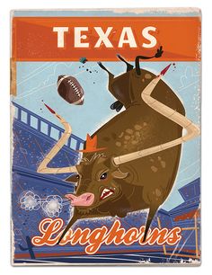 a metal sign with an image of a bull and football