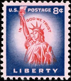 a stamp with the statue of liberty on it