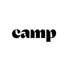 the word camp written in black on a white background