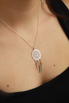 This cute 925 sterling silver necklace is a must for every woman. Can be worn alone, or layered with other necklaces for a trendier look. This silver animal necklace comes in a beautiful box, gift-ready!  ❤️ It would be an amazing gift for Anniversary, Birthdays, Christmas, Mother's Day, Women's Day. FEATURES - Material: High Quality Solid 925 Sterling Silver - Pendant height: 4.8 cm - Pendant width: 2 cm - Color Options: Silver, Yellow Gold, Rose Gold - Chain length 16 inches, 18 inches or 20 i Spiritual Compass Pendant Jewelry, Bohemian Nickel-free Pendant Charm Necklace, Dream Catcher Jewelry, Bohemian Nickel-free Dangle Crystal Necklaces, Dreamcatcher Pendant, Dream Catcher Necklace, Silver Angel Wings Pendant Necklace, Protection Necklace, Rose Gold Chain