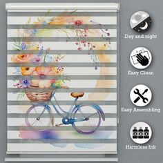 an image of a roller blind with flowers in the basket on it's side