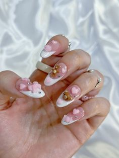 These kawaii press on nails are perfect to complete your look for this season! All my press on nail sets are made to order and custom tailored specifically to your size and liking. They are handmade and carefully crafted to make you a unique, personalized product. Made with high quality nail tips molded with soft gel and hand painted with salon quality products to make the nails sturdy and reusable. My press on nails last up to 4 weeks or more of continuous wear with correct nail prep and can be Teddy Bear Nails Acrylic, Nails Teddy Bear, Kawaii Nail Art, Bears Nails, Pretty Gel Nails, Really Cute Nails, Japanese Nails, Nails Only, Kawaii Nails