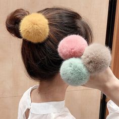 Top Seller for 1pc Girl Hair Bands With Real Mink Fur Pom Pom Hair Ties Ponytail Holders Cute, Women's Accessories Pom Pom Hair Ties, Pompon Diy, Hair Tie Accessories, Rope Hair, Ball Hairstyles, Hair Rubber Bands, Tie For Women, Hair Band For Girl, Fluffy Hair