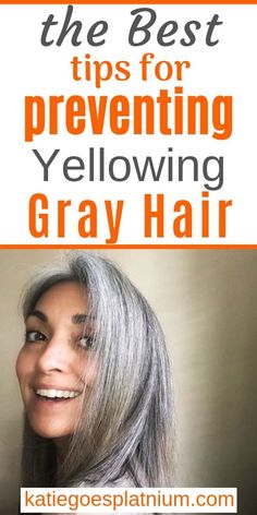 Yellowing gray hair is a common problem for many women. Luckily, there are a lot of ways to prevent and treat yellow tones in gray hair Read on to find out how to keep your grays from yellowing and how to get your silvers shining again! #grayhair #greyhair #goinggray Grey Hair Styles For Women, Silver Hair Color, Natural Gray Hair