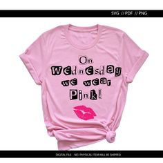 🌸 On Wednesday, we wear pink! 🩷 Unleash your inner Mean Girl with our exclusive SVG files! Perfect for chic Mean Girls shirt designs, party tops, and more! 🎉 Elevate your bachelorette, bridal party, or birthday bash! 🎀 Click here for more: https://blonderichandskinny.etsy.com/listing/1310202830/on-wednesday-we-wear-pink-mean-girls-svg Mean Girls Tshirts, On Wednesday We Wear Pink Shirt, Outfit Rules, Pink Channel, Mean Girls Shirts, On Wednesday We Wear Pink, 29th Birthday