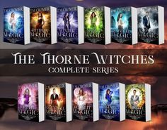 the throne witches complete series is on display in front of a full moon and clouds