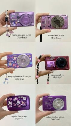 the instructions for how to take pictures with a purple camera and other things on it