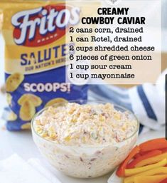 the ingredients for a creamy cowboy cavia are shown