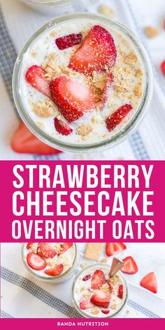 strawberry cheesecake overnight oats are an easy and delicious breakfast for the whole family