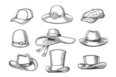 hats drawn in black and white