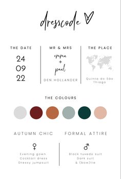 an info sheet with the names and colors for different items in each color palettes