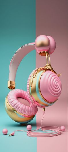 pink and gold headphones with ear buds