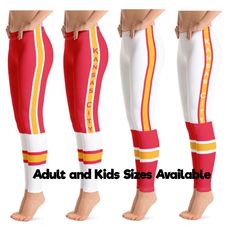 "ORDER BEFORE 12/8 FOR GUARANTEED DELIVERY FOR CHRISTMAS IF ORDERED AFTER THEN WE CANNOT GUARANTEE DELIVERY FOR CHRISTMAS Sizing: If you are in between sizes please order the bigger size DON'T SEE YOUR SIZE? MESSAGE US!! 2T-7 kids sizes 8-20 youth sizes XS-XL Adult About: Each pair of leggings and joggers is made to order  Please allow 2-7 business days for each item to made After your item is made it will be shipped first class USPS package  Returns are not accepted because each item is made on Team Leggings, Types Of Leggings, Stylish Leggings, Womens Leggings, Kansas City Chiefs, Sports Leggings, Nfl Teams, Outfits With Leggings, Football Team