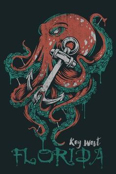 an octopus with an anchor on it's chest and the words key west florida