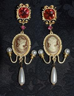 Stunning piece, costume  earrings in Rococo-Victorian costume /glamorous dress - party design! Very Lush and Striking! Pierced ears only. Height 7 cm from highest to lowest point; Width 2.5 cm at widest part. Baroque Clothing Women, Vintage Luxury Earrings, Rococo Accessories, Rococo Jewelry, Historical Accessories, Baroque Earrings, Baroque Jewelry, Victorian Accessories, Glamorous Dress