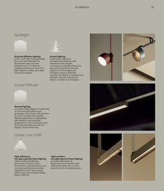 various lighting fixtures are shown in this brochure, including lamps and lightshades