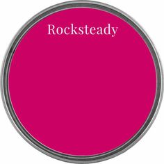 the words rocksteady are in white letters on a bright pink circle with silver rims