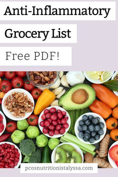 This list of anti-inflammation foods includes snacks and natural options to eat that help reduce inflammatory foods in your diet. Download the free PDF printable anti-inflammatory foods list to avoid harmful items and boost your health with these choices. Inflammatory Foods List, Lower Inflammation, Diet Food List