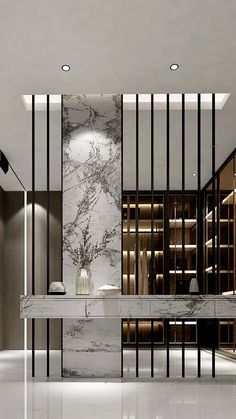 an elegant bathroom with marble and black accents