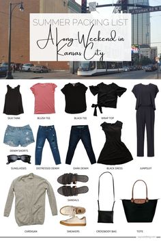 a bunch of clothes that are in front of a traffic light with the words summer packing list