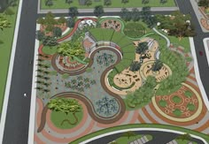 an artist's rendering of a park in the middle of a city with lots of trees