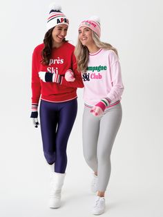 Creatures of comfort, rejoice! Whether you’re layering up to hit the slopes or getting ready to pop a bottle, you will appreciate the snug and soft sweatshirts from Shiraleah. The subtle pink colored "Champagne Ski Club" Sweatshirt is made from a lightweight cotton blend with green and pink stripe details at the hem and matching green, blue, and pink embroidered lettering. Its classic round neck and banded hems make it the perfect casual fit and your ultimate lounge piece. Pair with other items Mountain Activities, Ski Sweatshirt, Spa Wraps, Embroidered Lettering, Creatures Of Comfort, Pink Gloves, Ski Club, Warm Fabric, Ski Lodge