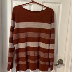 Market Spruce Brown Stripped Sweater. Size Xl. Nwt. Leather Elbow Patches, Elbow Patch Sweater, Marled Sweater, Leopard Print Sweater, Market And Spruce, Waffle Knit Sweater, Orange Sweaters, Open Knit Sweater, Purple Sweater