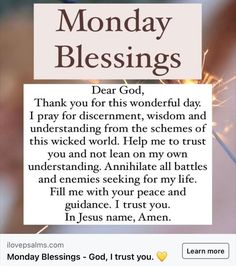 a card with the words monday blessing written on it and sparklers in the background