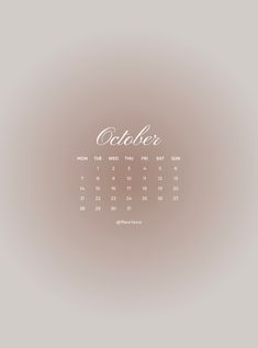 a calendar with the word october written in cursive writing on it's side