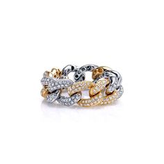 White Gold Diamond Chain Link Ring, Diamond Chain Link Ring In White Gold, Link Ring, Gold Color Ring, Linking Rings, Modern Ring, Black Rhodium, Gold Diamond Rings, Black Rings