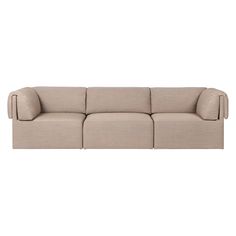 a beige couch on a white background with no one in it's place to sit