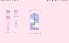 an image of a pink background with the words dream and clouds on it, including hearts