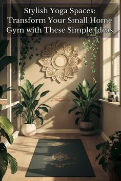 a living room with plants and rugs on the floor