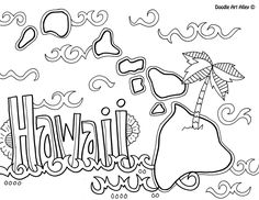 a coloring page with the word hawaii on it