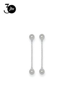 Rhodium over 14K white gold polished circles dangle stud earrings with 0.12 cttw natural round diamonds. Measures approximately 1 11/16"L x 1/4"W and have post and push back closures. Fine Jewelry Drop Earrings With Diamond Accents, Timeless Dangle Earrings With Diamond Accents, Timeless Dangle Earrings With Single Cut Diamonds, Timeless Pierced White Gold Diamond Earrings, White Gold Pierced Linear Round Earrings, White Gold Halo Design Dangle Diamond Earrings, Fine Jewelry Linear Drop Earrings With Single Cut Diamonds, Round Linear Earrings With Diamond Accents, White Gold Diamond Dangle Linear Earrings