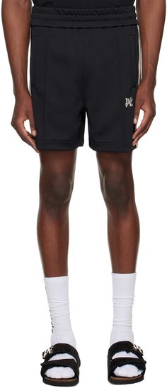 Polyester jersey shorts. · Elasticized waistband · Two-pocket styling · Logo embroidered at front · Pinched seam at front legs · Striped trim at outseams Supplier color: Black/Butter Palm Angels, Logo Embroidered, Jersey Shorts, Short Outfits, Apparel Accessories, Butter, Women Wear, Monogram, Trim