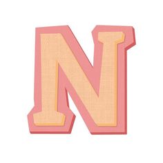 the letter n is made up of pink and yellow fabric