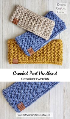 three crocheted headbands on top of each other, with the words croche