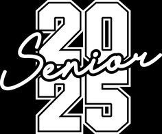 the number twenty four in white on a black background with the word senior written below it