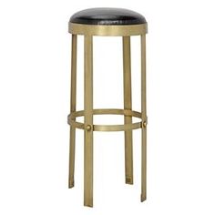 the backless bar stool has a black leather seat and gold metal barstool