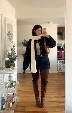 #red #fall #fashion Mocha Boots Outfit, Long High Heel Boots Outfit, Purple Rain Boots Outfit, Cute Holiday Outfits Winter Casual, How To Wear Red Boots, Red Dress Brown Boots, Winter Outfits Tall Boots, Winter Long Boots Outfit, Winter Styling Ideas