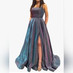 Nwot, Never Worn Except To Try On. Size 16, Tie Up Back, Sweetheart Neckline, Slit Up The Left Leg. Prom Dresses Glitter, Blue Sparkly Prom Dress, Prom Dresses Long A Line, Dresses Glitter, Glitter Prom Dress, Glitter Party Dress, Wedding Dress Bridesmaid, Sparkly Prom Dress, Sparkly Wedding Dress