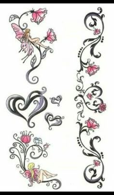 some tattoos with hearts and flowers on them