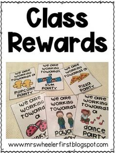 classroom reward cards with words and pictures on them for teachers to use in their class