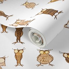 a wallpaper with brown and white owls on it